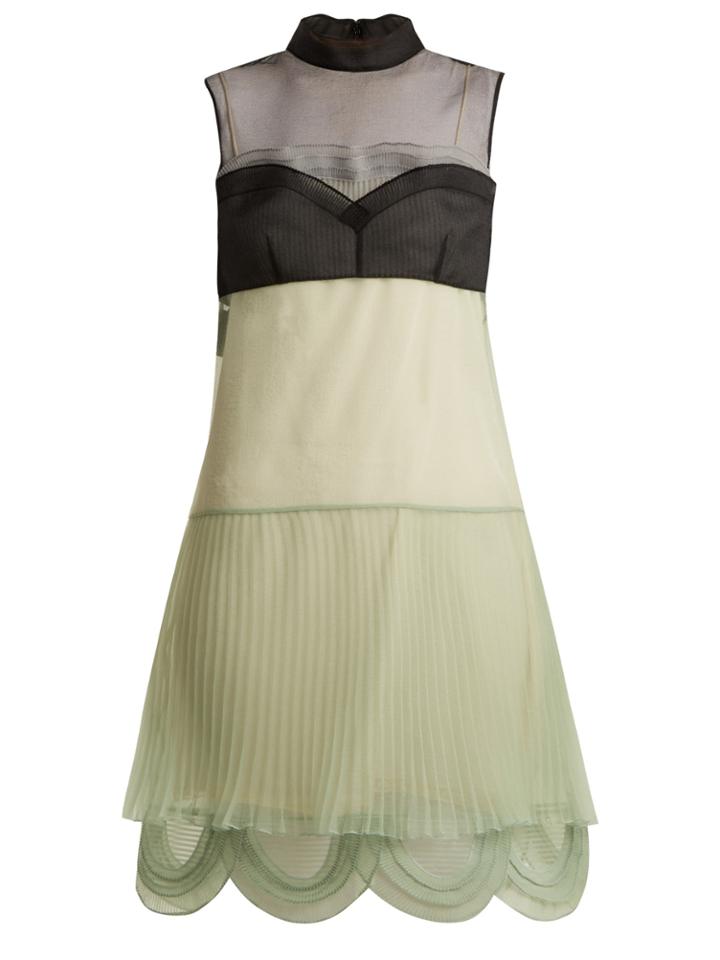 Prada Cigaline Contrast-panel Pleated Organza Dress