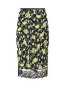 Matchesfashion.com Diane Von Furstenberg - Chrissy Lemon Print Silk Knee Length Skirt - Womens - Black Multi