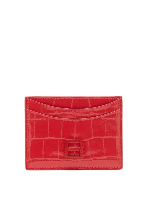 Matchesfashion.com Balenciaga - Hourglass Crocodile-effect Leather Cardholder - Womens - Red