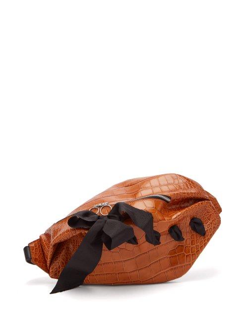 Matchesfashion.com Marques'almeida - Bow Detailed Crocodile Effect Leather Belt Bag - Womens - Brown Multi