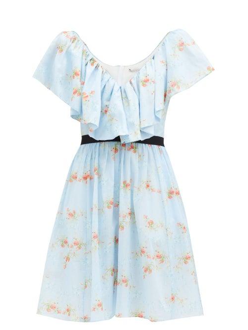 Matchesfashion.com Emilia Wickstead - Juniper Floral-print Ruffled Cotton Mini Dress - Womens - Blue Print