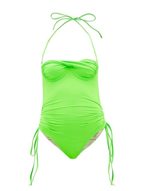 Ladies Beachwear Isa Boulder - Tornado Halterneck Twist-front Swimsuit - Womens - Green