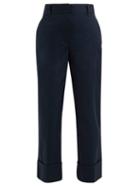 Matchesfashion.com Prada - Logo Patch Turned Up Cuff Cotton Trousers - Womens - Navy