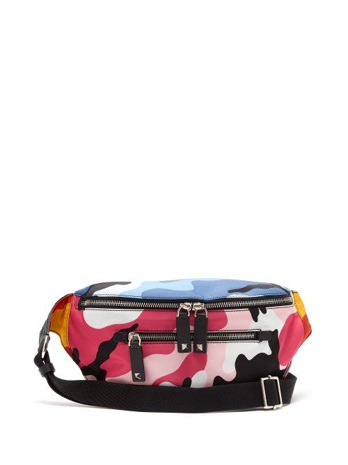 Matchesfashion.com Valentino - Camouflage Print Nylon Belt Bag - Mens - Pink