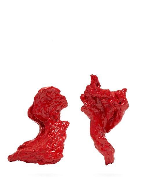 Matchesfashion.com Ingy Stockholm - Object 57 Mismatched Painted Wood Earrings - Womens - Red