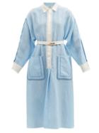 Matchesfashion.com Fendi - Ladder-lace Linen Midi Dress - Womens - Blue White