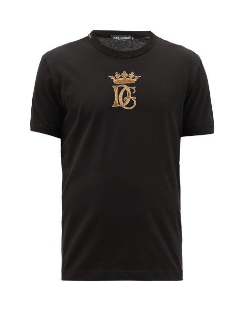 Matchesfashion.com Dolce & Gabbana - Crown Logo-embroidered Cotton T-shirt - Mens - Black