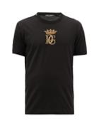 Matchesfashion.com Dolce & Gabbana - Crown Logo-embroidered Cotton T-shirt - Mens - Black