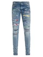 Matchesfashion.com Amiri - Rainbow Patch Distressed Skinny Jeans - Mens - Blue