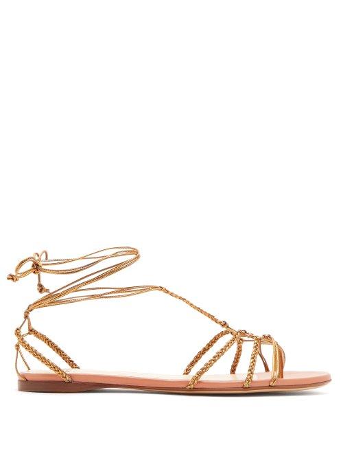 Matchesfashion.com Francesco Russo - Braided Ankle Strap Leather Flat Sandals - Womens - Bronze