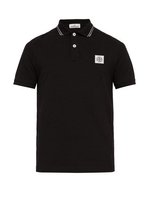 Matchesfashion.com Stone Island - Logo Patch Cotton Blend Piqu Polo Shirt - Mens - Black