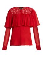 Matchesfashion.com Giambattista Valli - Ruffle Trimmed Silk Georgette Blouse - Womens - Red