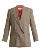 Matchesfashion.com Gucci - Double Breasted Checked Linen Blazer - Womens - Brown Multi