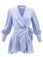 Zimmermann - Ruffle-trimmed Silk-satin Wrap Dress - Womens - Blue