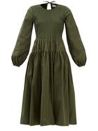 Molly Goddard - Zari Shirred Cotton-blend Midi Dress - Womens - Dark Green