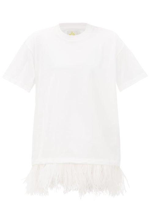 Matchesfashion.com Marques'almeida - Feather Hem Cotton T Shirt Dress - Womens - White