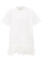 Matchesfashion.com Marques'almeida - Feather Hem Cotton T Shirt Dress - Womens - White
