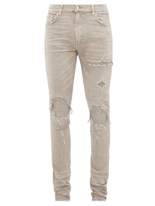 Matchesfashion.com Amiri - Mx1 Canvas Panel Distressed Skinny Leg Jeans - Mens - Grey