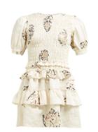 Matchesfashion.com Sir - Aster Shirred Abstract Print Linen Mini Dress - Womens - White Print