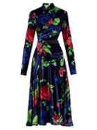 Msgm High-neck Floral-print Velvet Dress