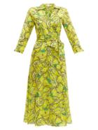 Matchesfashion.com Diane Von Furstenberg - Lemon Print Cotton Blend Wrap Dress - Womens - Yellow Multi