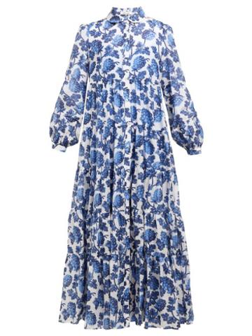 Matchesfashion.com Diane Von Furstenberg - Kiara Berry Print Cotton Blend Maxi Dress - Womens - Blue White