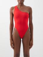 Louisa Ballou - Plunge One-shoulder Recycled-fibre Swimsuit - Womens - Cherry