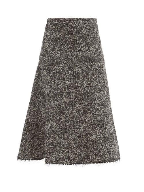 Matchesfashion.com Joseph - Sibyl Wool-blend Boucl Midi Skirt - Womens - Black White