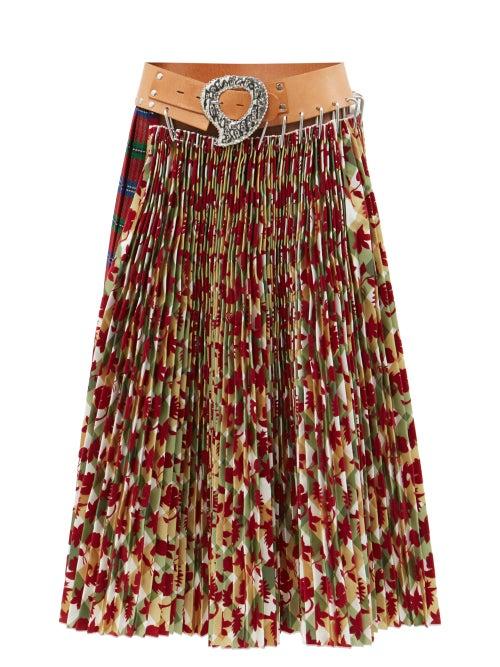 Chopova Lowena - Tartan Wool And Argyle-taffeta Midi Skirt - Womens - Red Multi