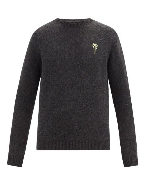 Matchesfashion.com The Elder Statesman - Palm-embroidered Cashmere Sweater - Mens - Dark Grey