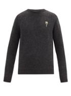 Matchesfashion.com The Elder Statesman - Palm-embroidered Cashmere Sweater - Mens - Dark Grey