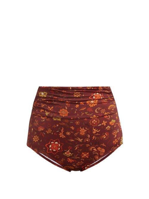 Matchesfashion.com Dodo Bar Or - Rachelle Ruched High Rise Bikini Briefs - Womens - Brown Print