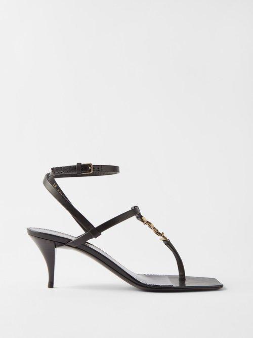 Saint Laurent - Cassandra 60 Ysl-plaque Leather Sandals - Womens - Black