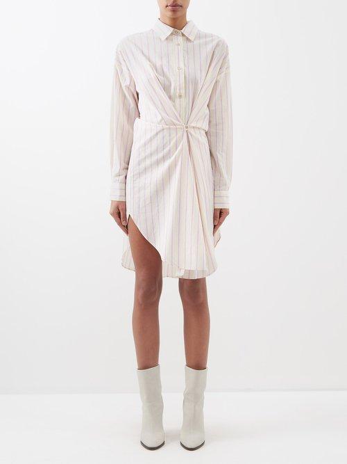 Isabel Marant Toile - Seen Striped Asymmetric Cotton Shirt Dress - Womens - Yellow Pink