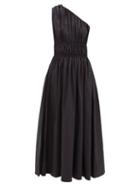 Matteau - The Shirred One-shoulder Cotton-poplin Dress - Womens - Black