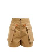 Matchesfashion.com Loewe - High Waist Cotton Garbadine Cargo Shorts - Womens - Beige