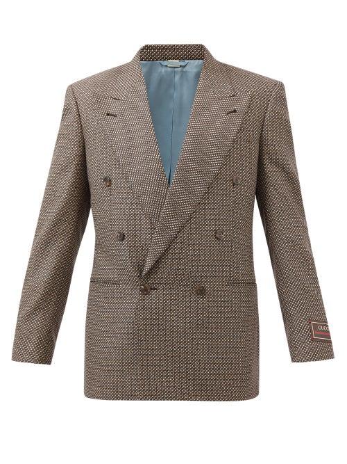 Gucci - Double-breasted Birdseye-check Wool Suit Jacket - Mens - Beige Multi