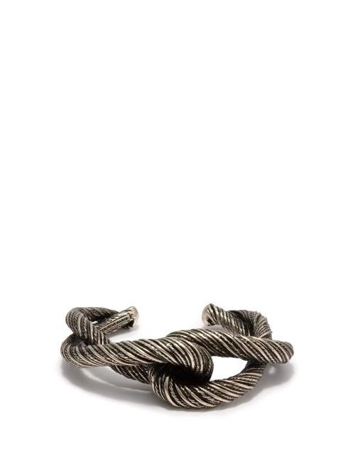 Matchesfashion.com Saint Laurent - Twisted Interlocking Cuff - Womens - Silver