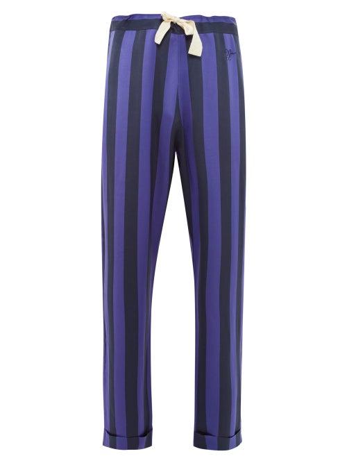 Matchesfashion.com Wales Bonner - Ritual Striped Charmeuse Pyjama Trousers - Mens - Navy