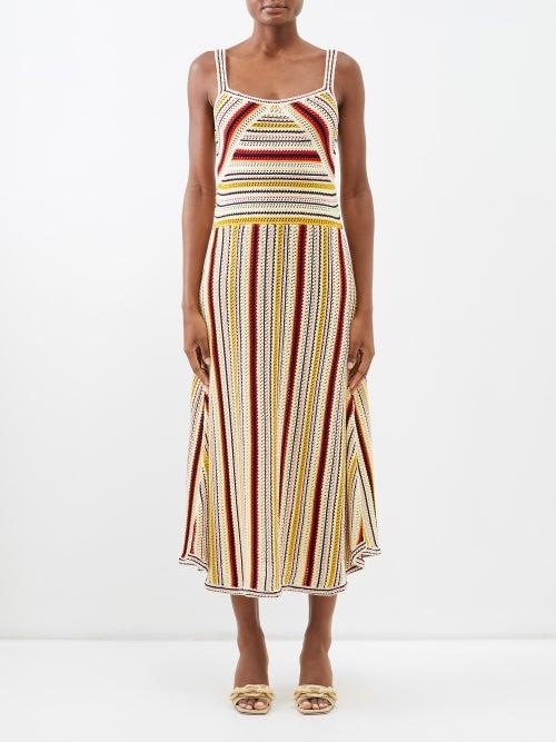 Zimmermann - Vitali Striped Crochet Cotton Dress - Womens - Multi