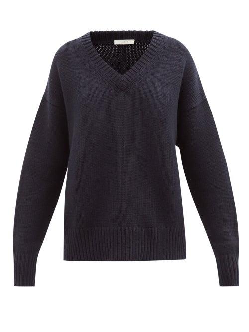 The Row - Davion Oversized V-neck Sweater - Womens - Dark Navy
