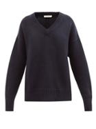 The Row - Davion Oversized V-neck Sweater - Womens - Dark Navy