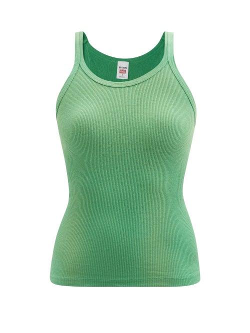 Re/done - Ribbed Cotton-jersey Tank Top - Womens - Green