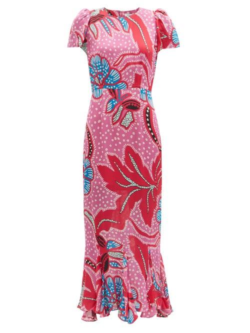 Matchesfashion.com Rhode - Lulani Floral-print Fluid-poplin Dress - Womens - Pink Print