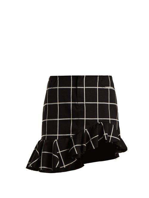 Matchesfashion.com Marques'almeida - Checked Ruffled Hem Cotton Blend Mini Skirt - Womens - Black White