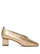 Matchesfashion.com Gray Matters - Mildred Block Heel Metallic Leather Pumps - Womens - Gold