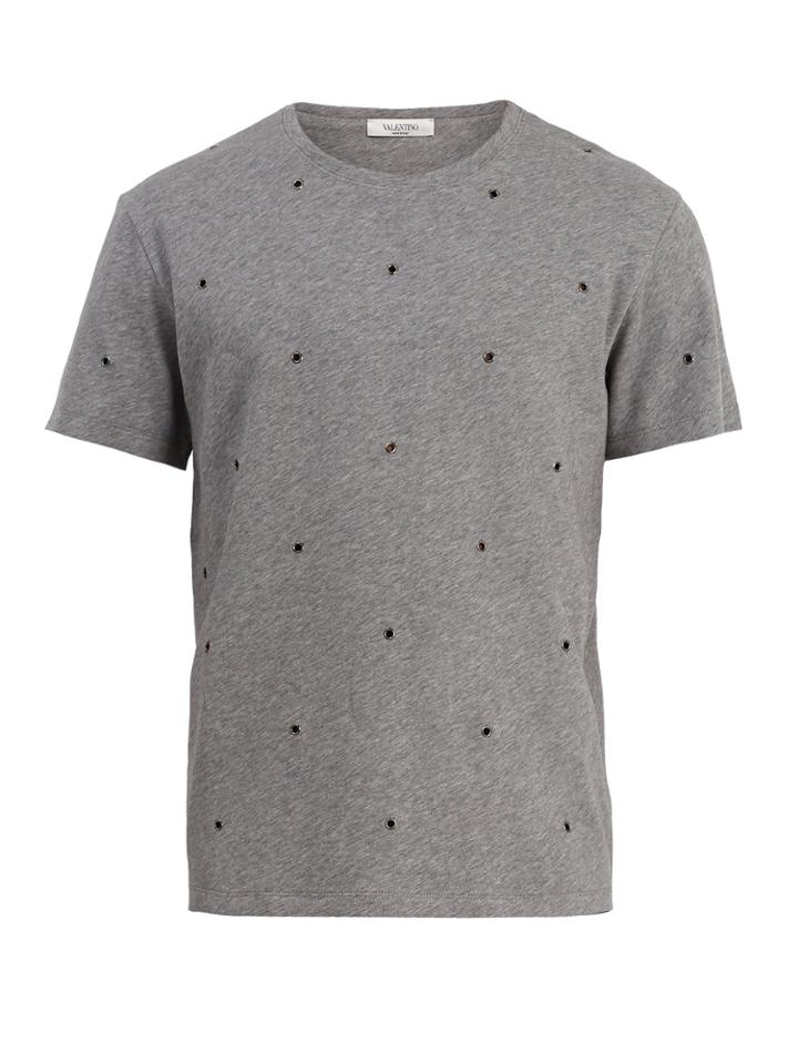 Valentino Eyelet-embellished Cotton-blend T-shirt