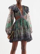 Zimmermann - Cutout Ruffled Paisley-print Dress - Womens - Green Print