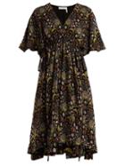 Matchesfashion.com Chlo - Floral Print Tie Waist Crepe Dress - Womens - Black Multi