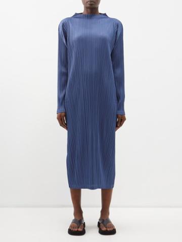 Pleats Please Issey Miyake - High-neck Technical-pleated Midi Dress - Womens - Blue